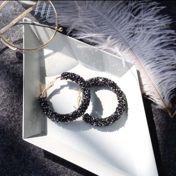 Jewelry - NEW Dark Black Hoop Earrings